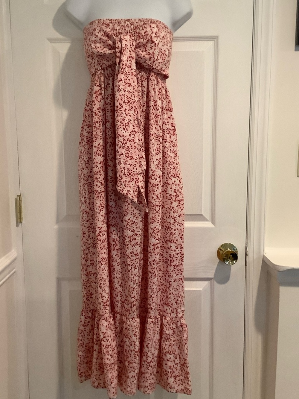 AIFER Pink Floral Cottagecore Garden Party Kentucky Derby Smocked Maxi Dress S